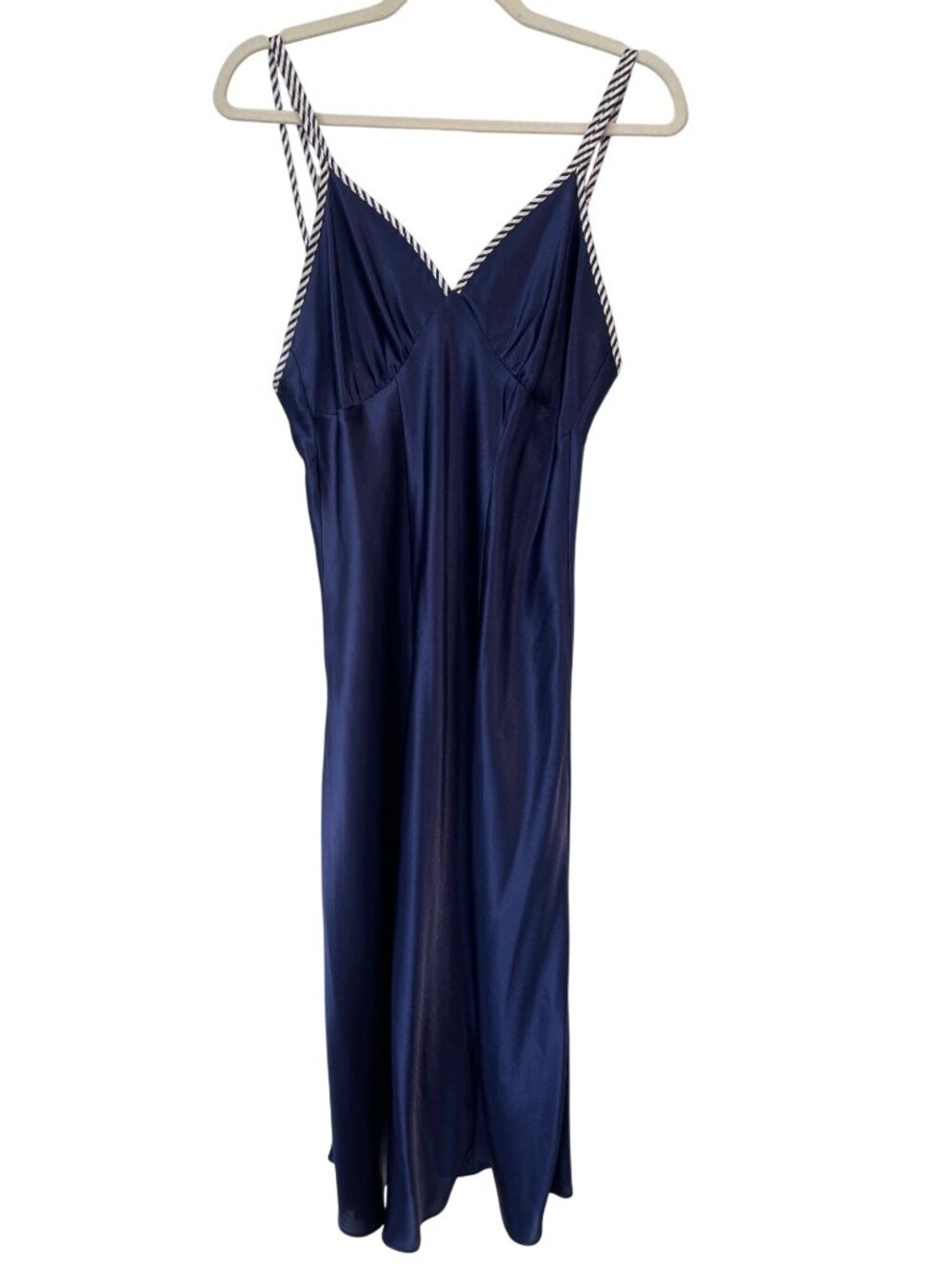 Inner Most Nightgown Medium Satin Striped Trim Sleeveless Navy White Intimate